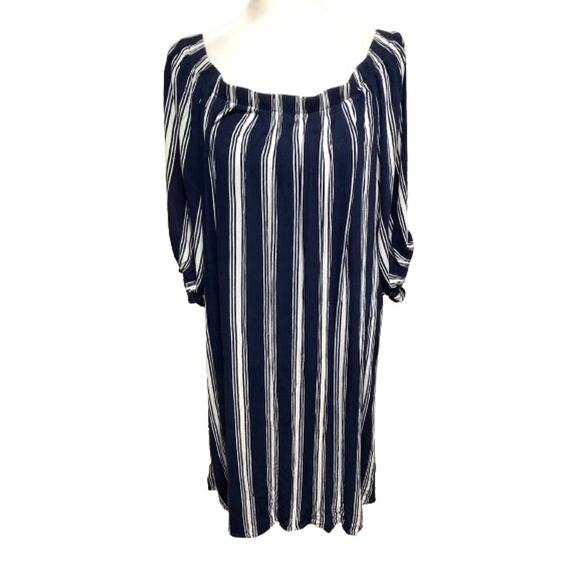 MPH Collection Blue and White Striped Off-Shoulder Top 3X Nautical Casual Summer - Picture 1 of 7